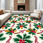 Festive Holly Berry Bells Cinnamon Ribbon Rug