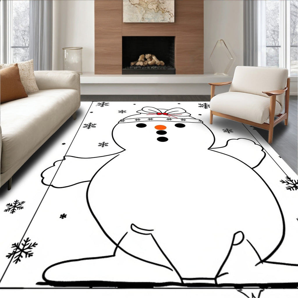 Charming Snowman With Snowflakes Collection Rug