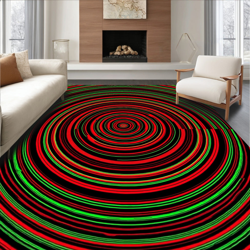Psychedelic Red Green Concentric Circles Rug