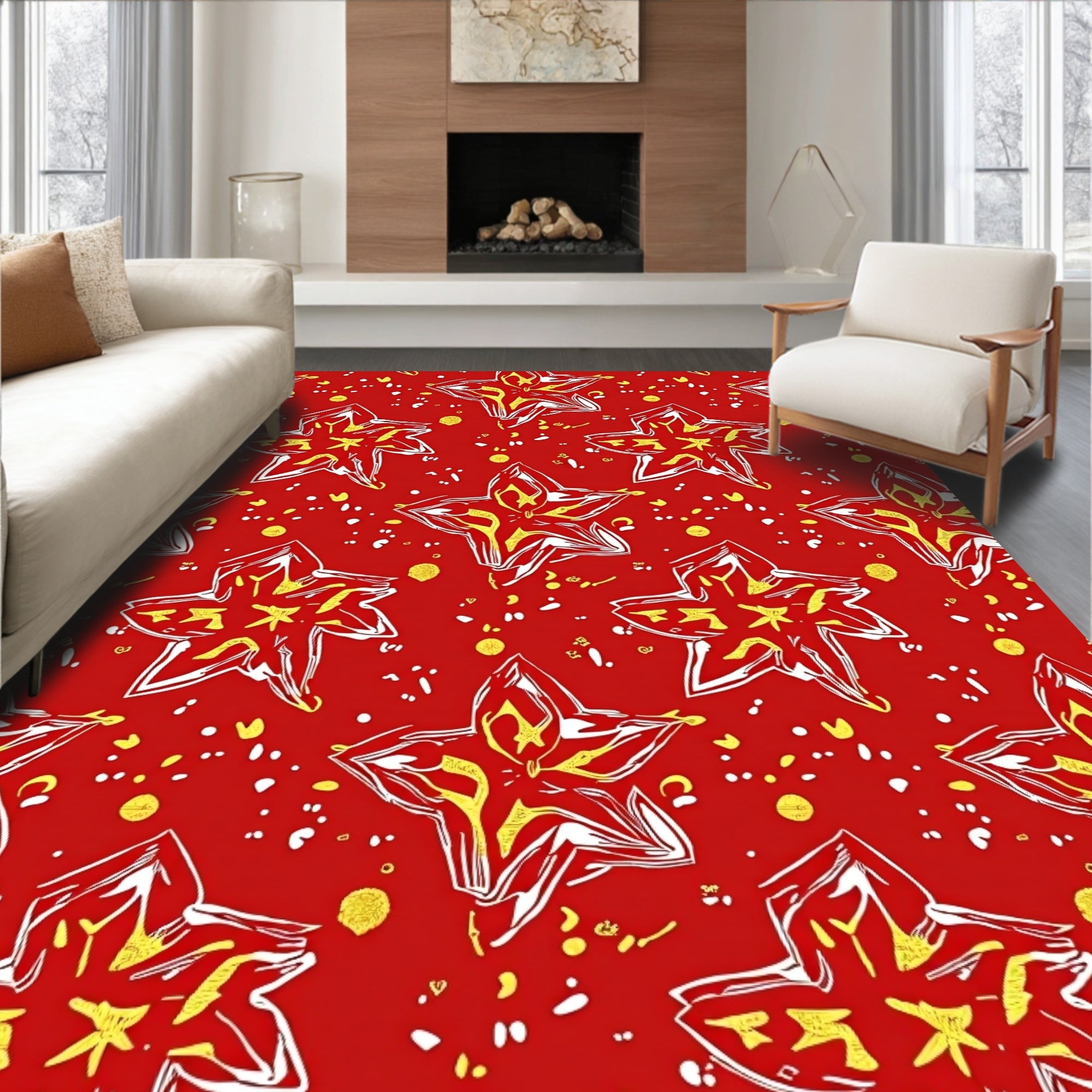 Crimson Starburst Splash Rug