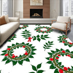 Green Leaf Red Berry Wreath Round Rug