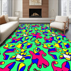 Vibrant Abstract Figures Pink Blue Yellow Rug