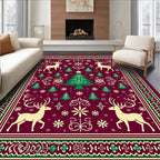 Cream Reindeer Festive Christmas Trees Rug
