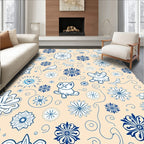 Playful Blue Animals and Floral Garland Rug