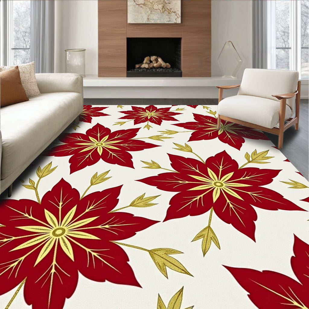 Crimson Gold Floral Bloom Layout Rug