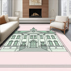 Neoclassical Building Mint Green Outline Rug