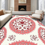 Crimson Coral Medallion Mandala Rug
