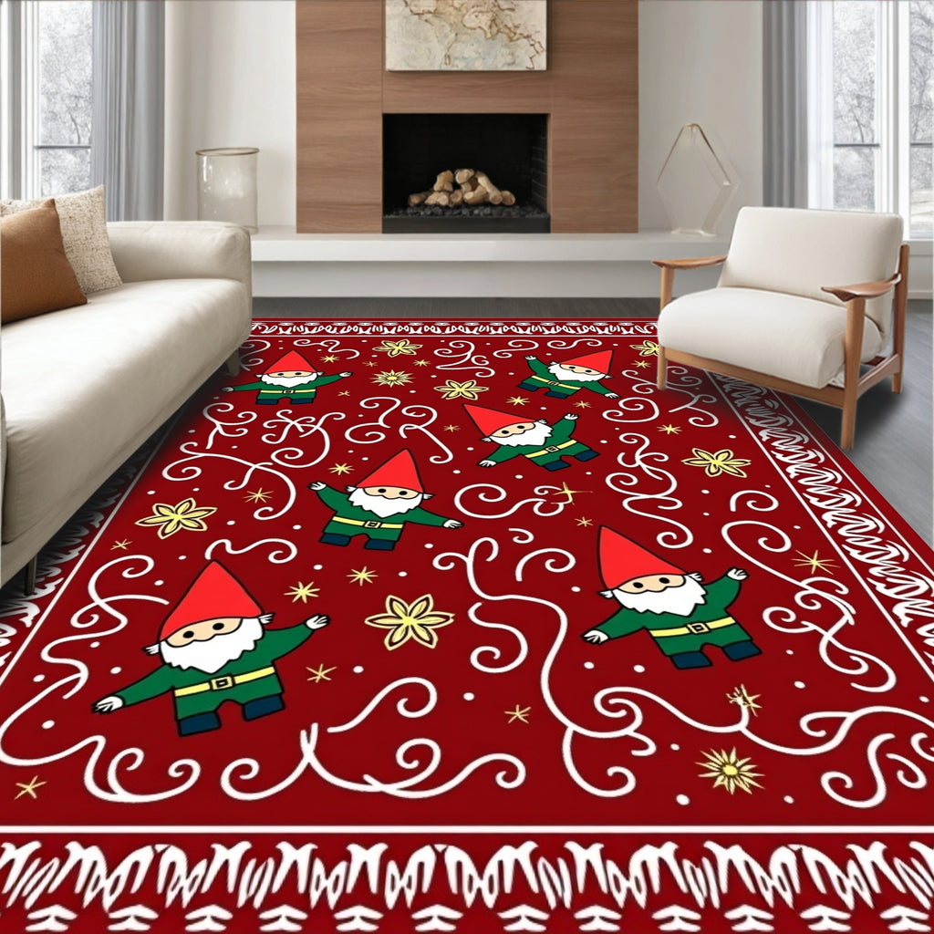 Festive Red Gnome Swirl Accent Rug