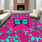 Bright Pink Butterfly Floral Swirl Rug