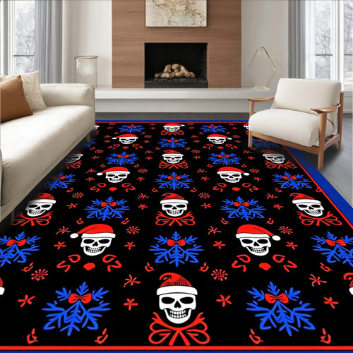 Black Red Santa Skull Blue Snowflake Rug