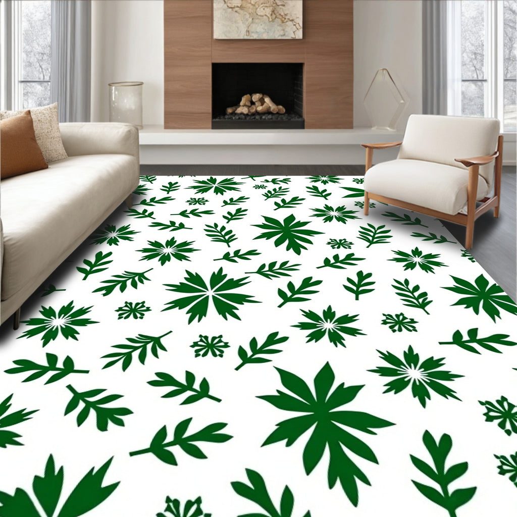 Deep Forest Green Botanical Collage Rug
