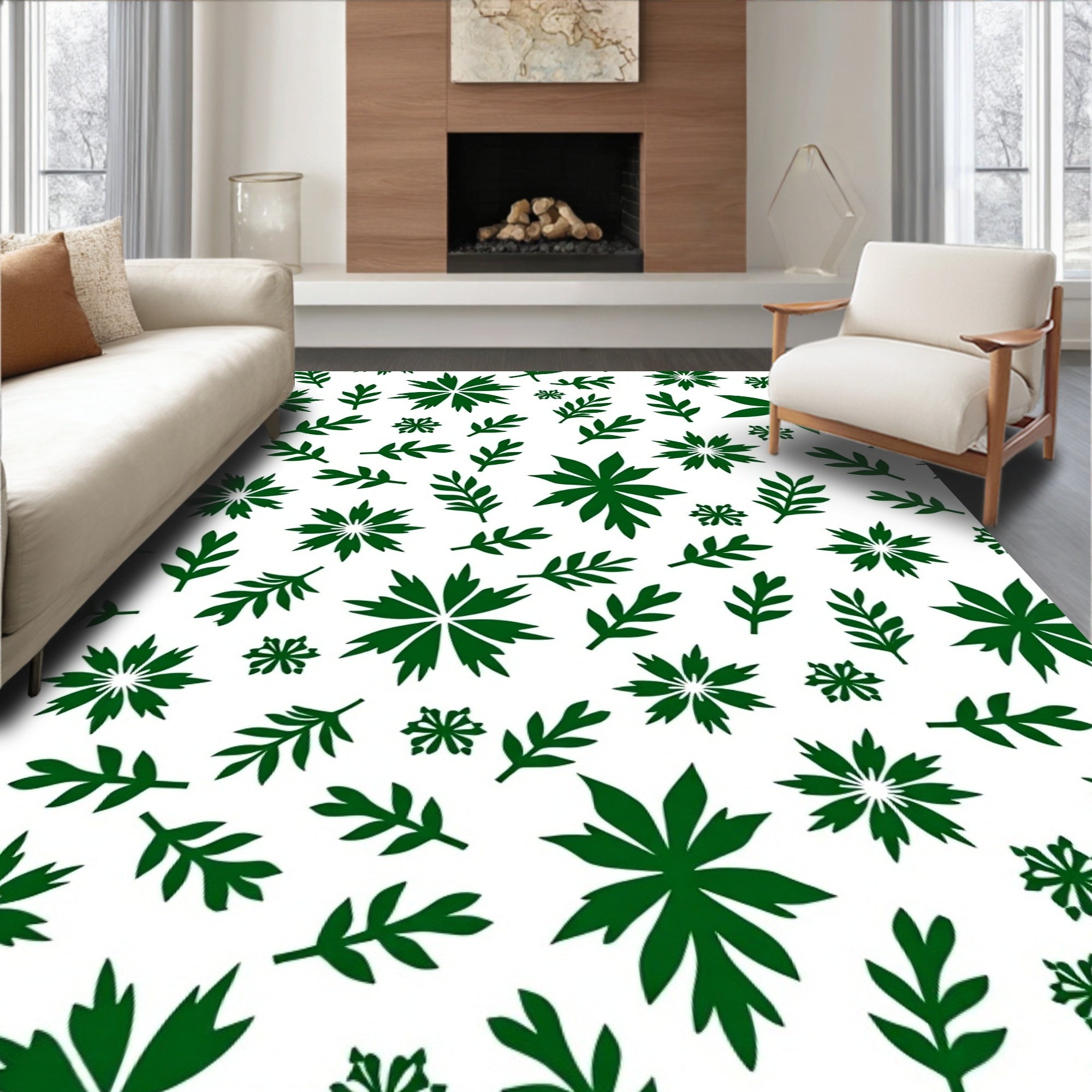 Deep Forest Green Botanical Collage Rug