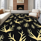 Golden Antlers Snowflakes Pine Trees Rug