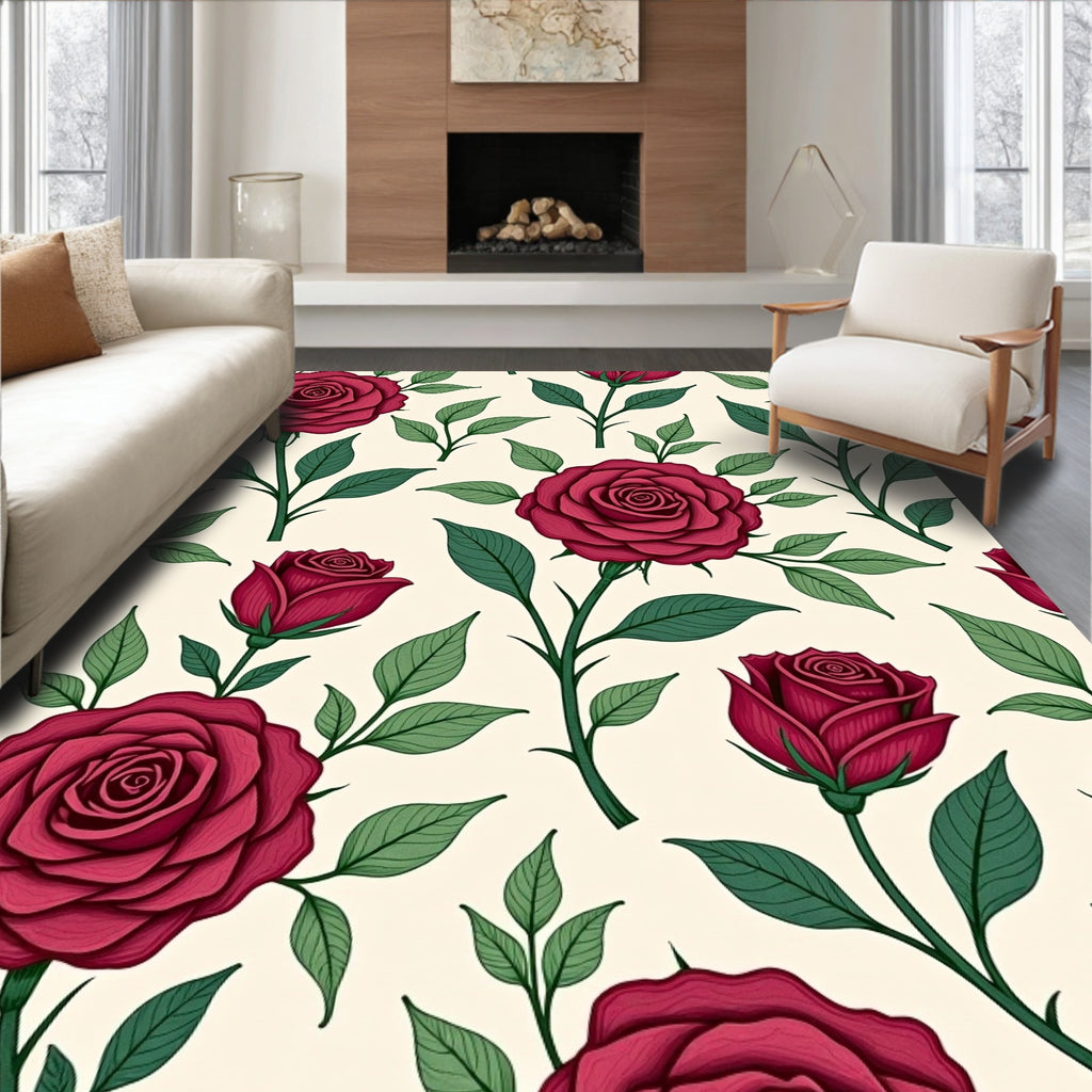 Crimson Rose Botanical Garland Rug
