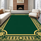 Elegant Golden Floral Border Green Rug