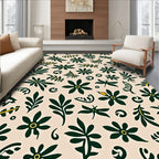 Dark Green Blooming Floral Ivory Scatter Rug