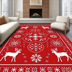Winter Red Deer Snowflake Mandala Rug