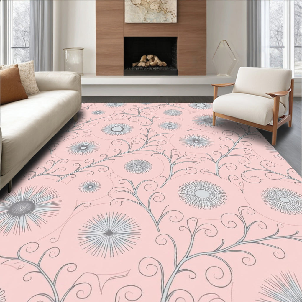 Soft Pink Floral Vine Medallion Rug