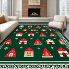 White Red Houses Snowflake Border Rug