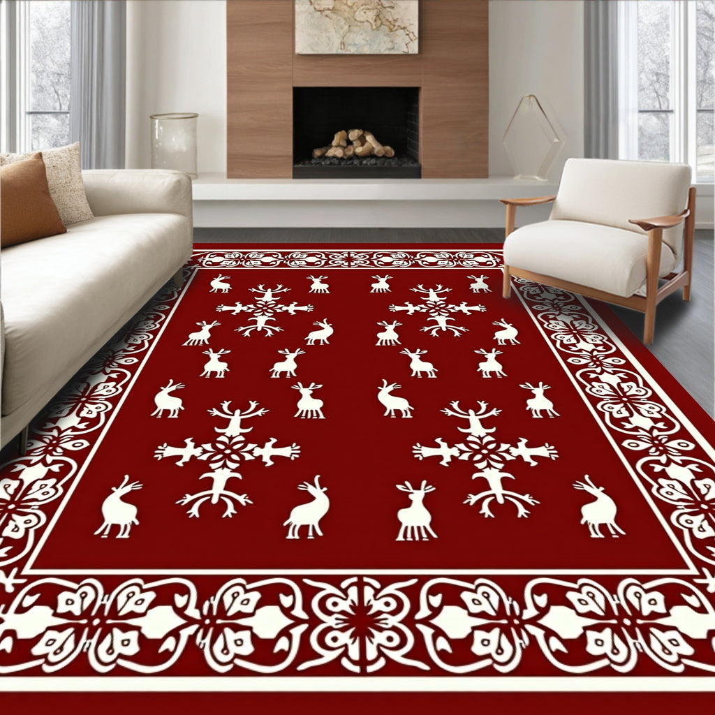 Rustic Ivory Deer and Snowflakes Rug