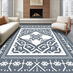 Gray White Geometric Medallion Lattice Rug