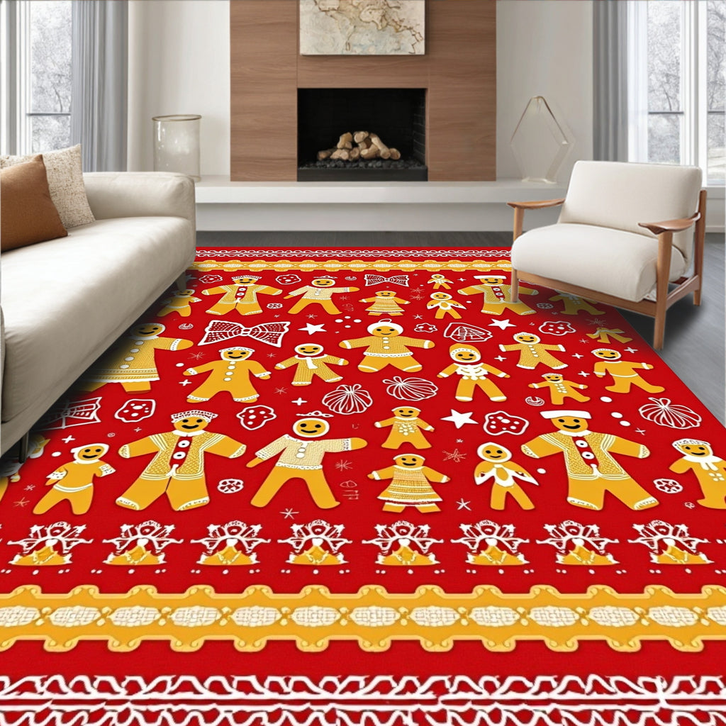 Festive Gingerbread People Christmas Rug