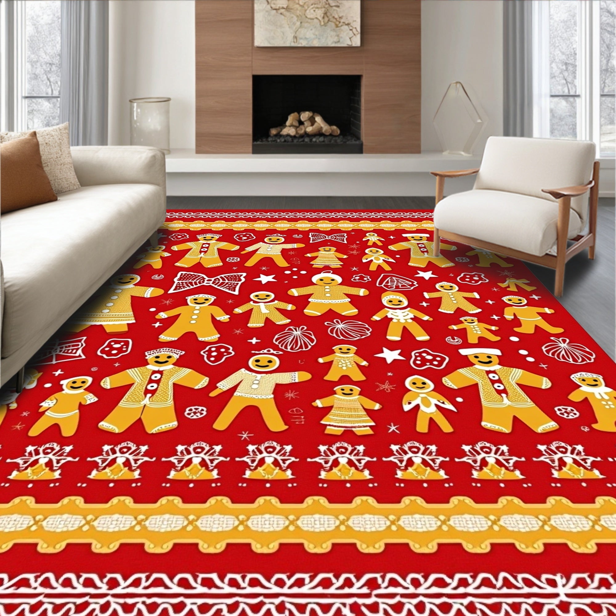 Festive Gingerbread People Christmas Rug
