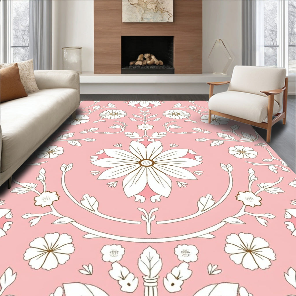 Pink Floral Garden Medallion Rug
