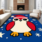 Cute Red Penguin Christmas Snowflakes Rug
