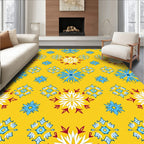 Golden Yellow Snowflakes Blue White Accents Rug