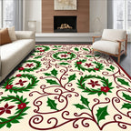Elegant Holly Wreath Floral Scroll Rug