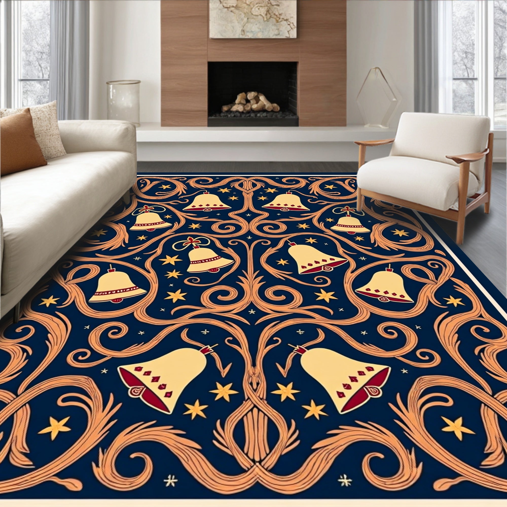 Golden Bells with Red Accents Swirl Rug