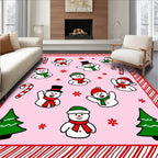 Whimsical Snowman Candy Cane Christmas Trees Rug