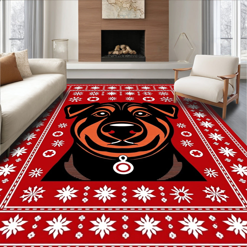 Red Black Orange Dog Snowflakes Collar Rug