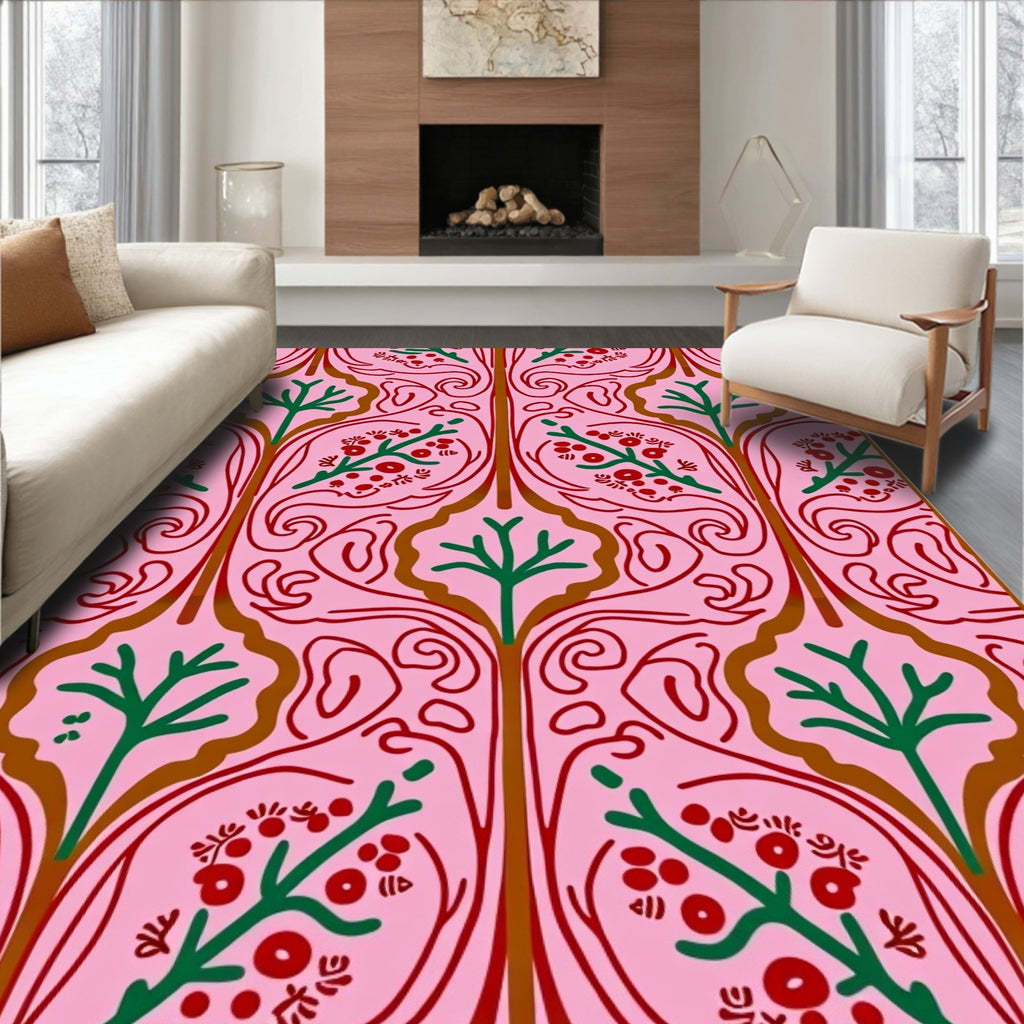 Pink Floral Tree Vines Rug