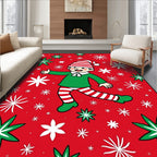 Happy Holiday Elf Red Snowflake Rug