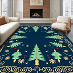 Navy Blue Winter Forest Snowflakes Rug
