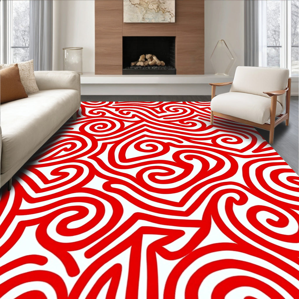 Bold Red Swirling Lines Rug