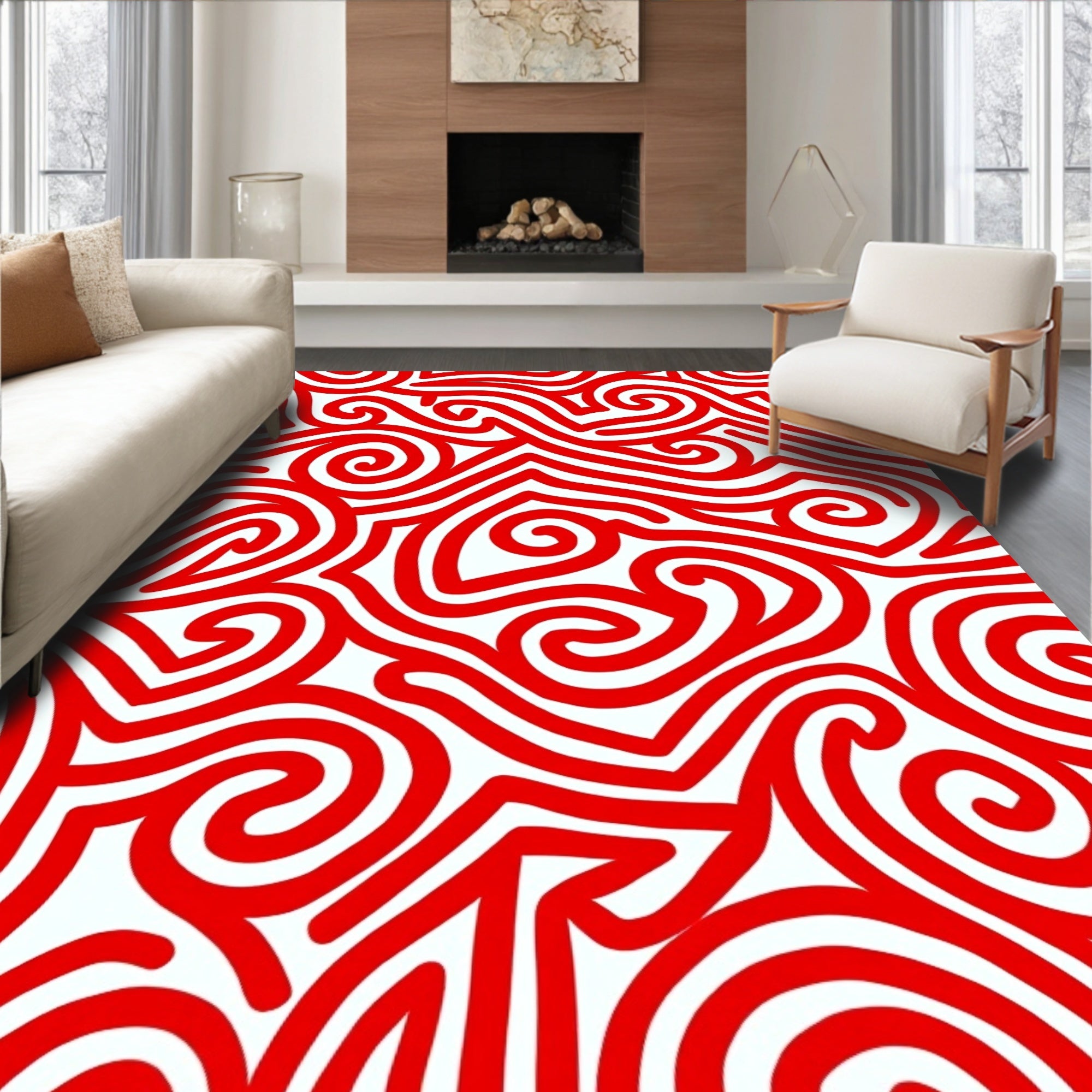 Bold Red Swirling Lines Rug