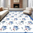 Blue White Bird Floral Repeat Rug