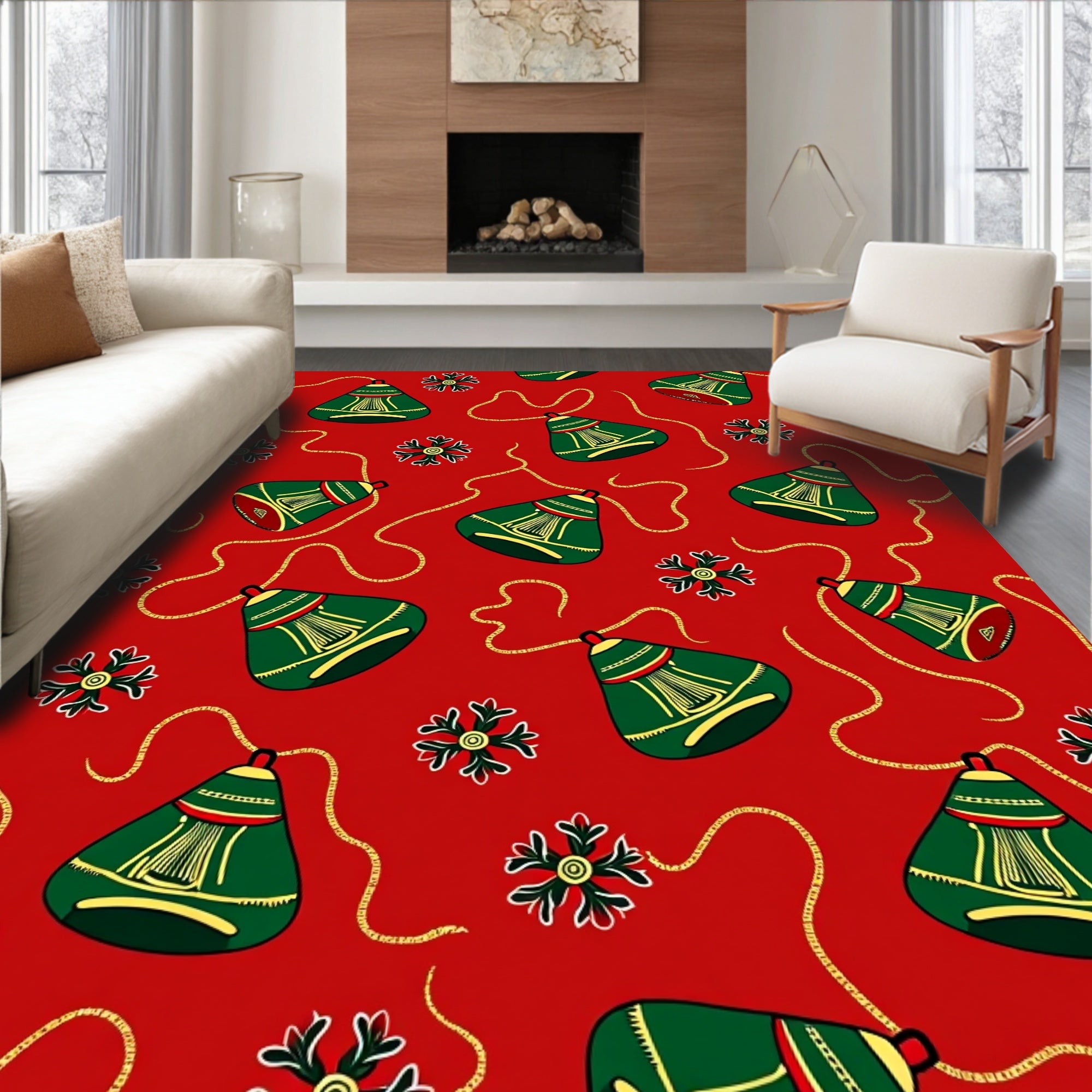 Green Jingle Bells Red Christmas Rug