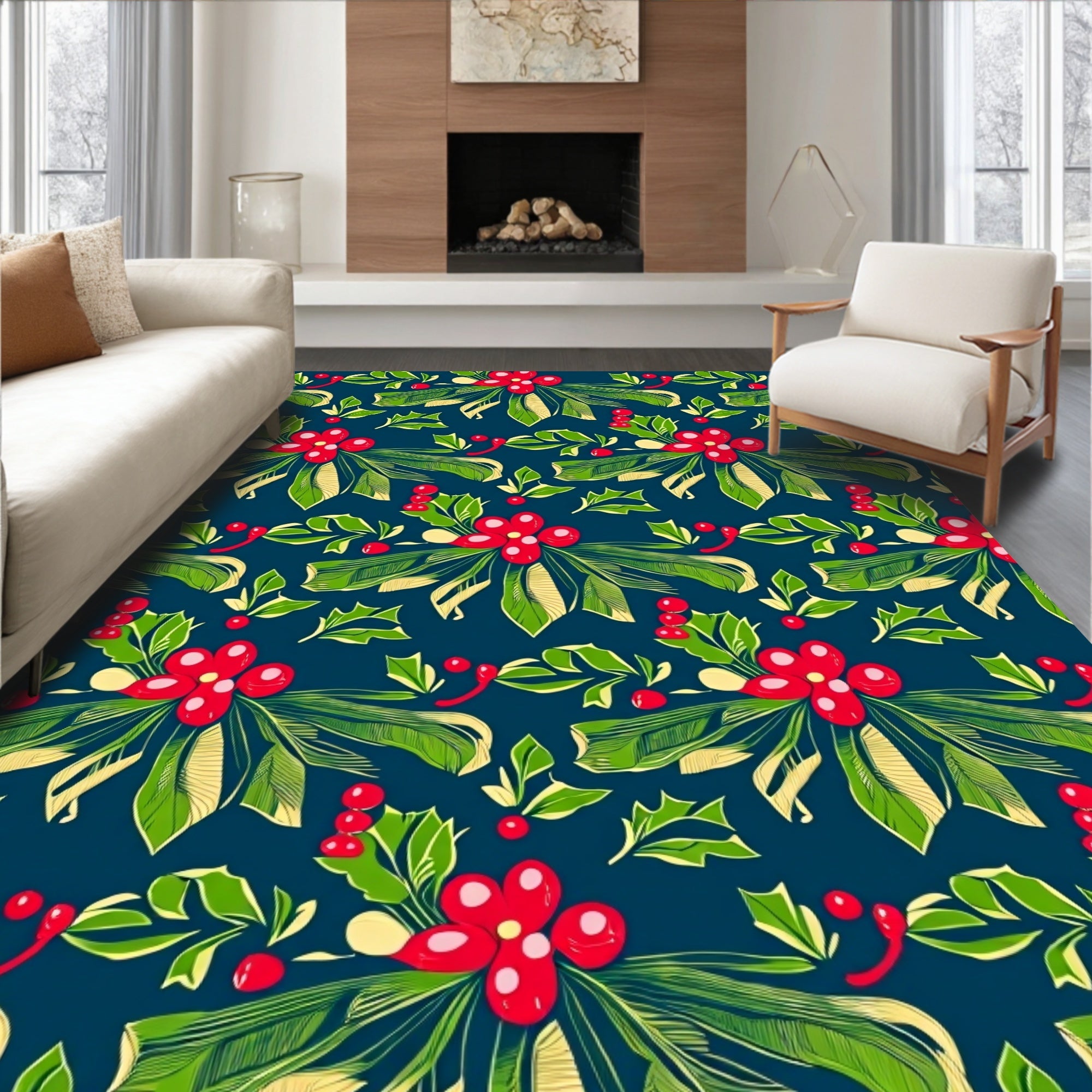 Festive Red Holly Berry Garland Rug