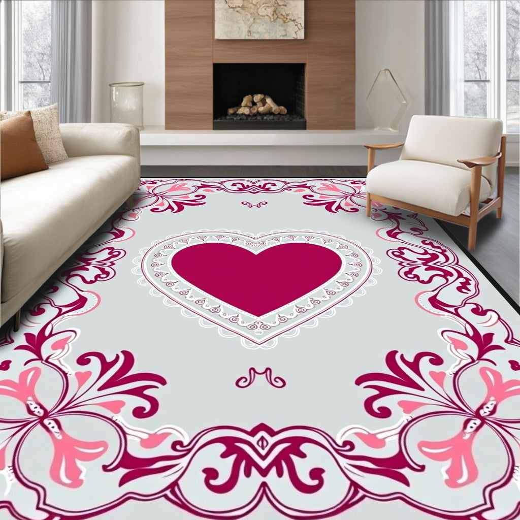 Crimson Heart Floral Lace Border Rug