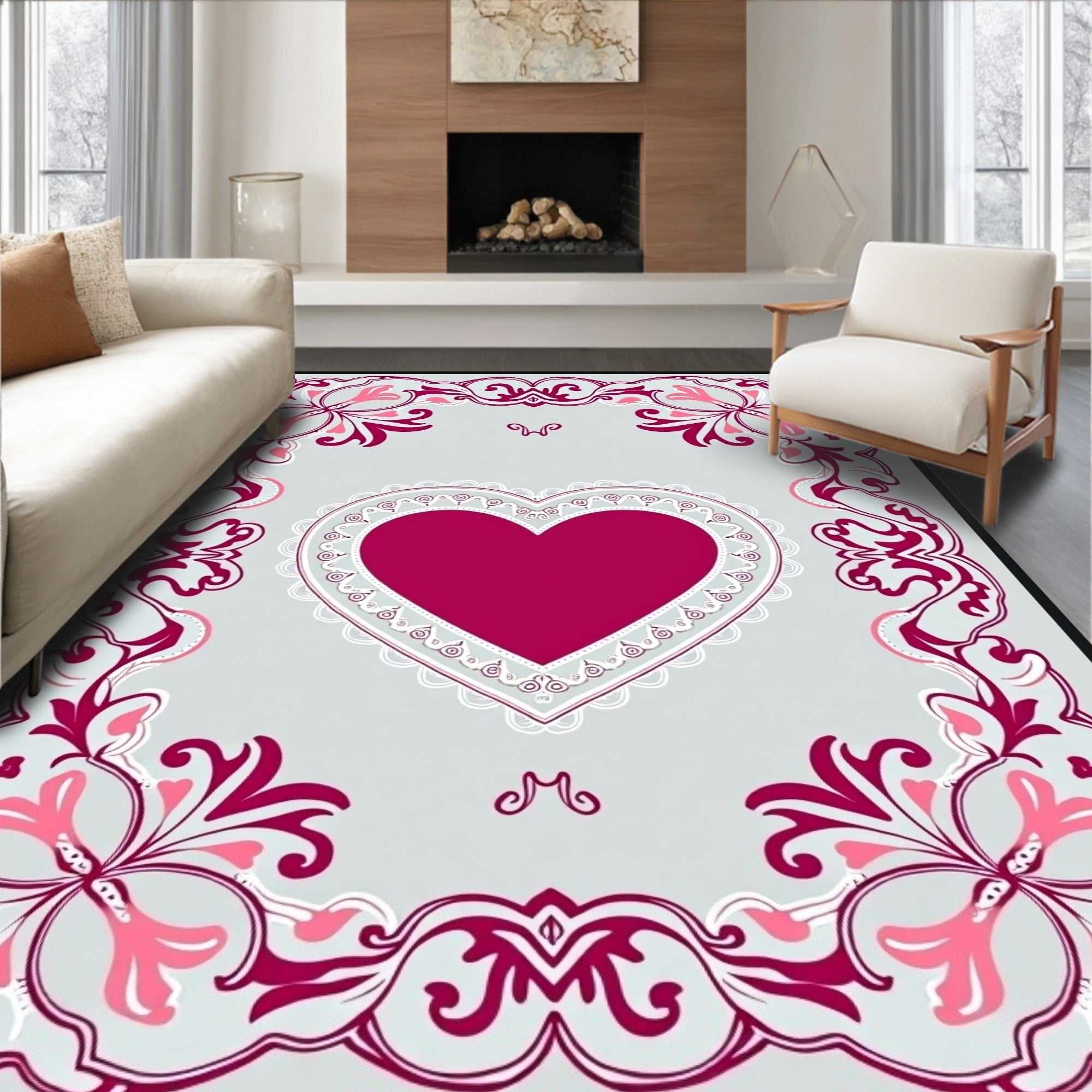 Crimson Heart Floral Lace Border Rug