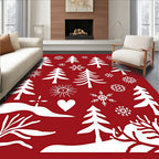 Festive Red White Christmas Tree Snowflakes Rug