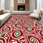 Crimson Green Swirl Vertical Stripe Rug