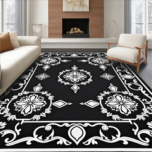 Black and White Floral Medallion Rug