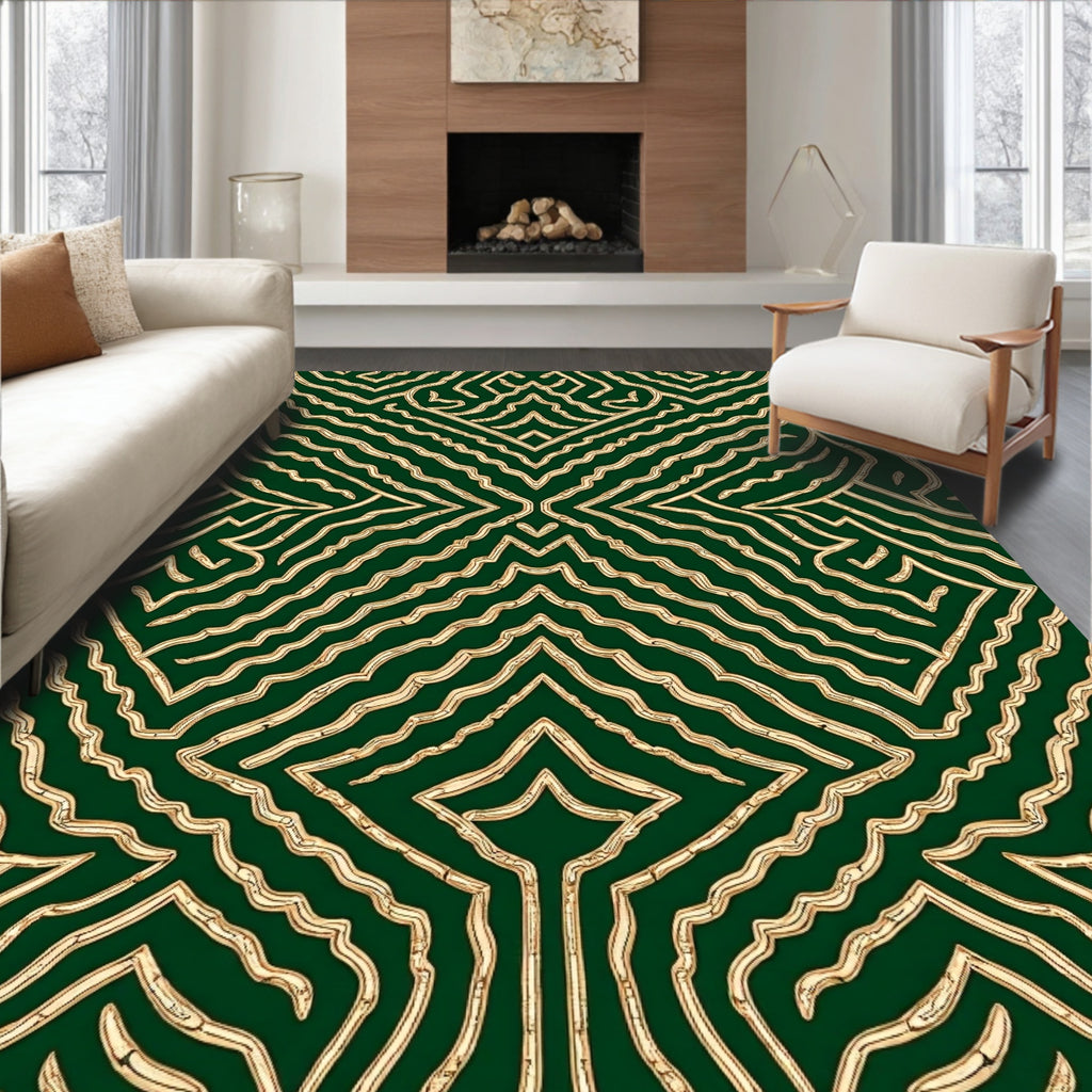 Emerald Green Wavy Lines Geometric Rug
