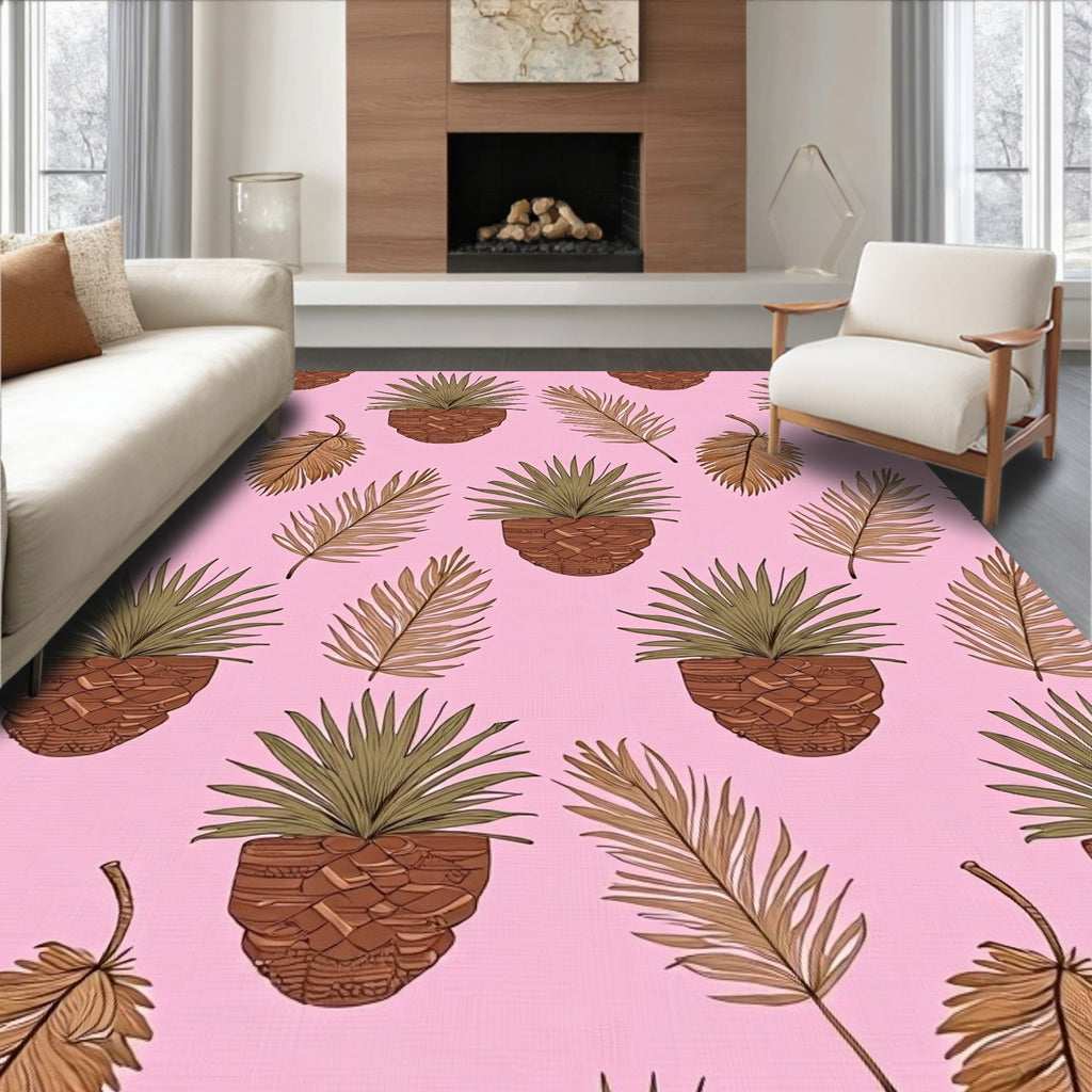 Pink Tropical Palm Leaves Rug