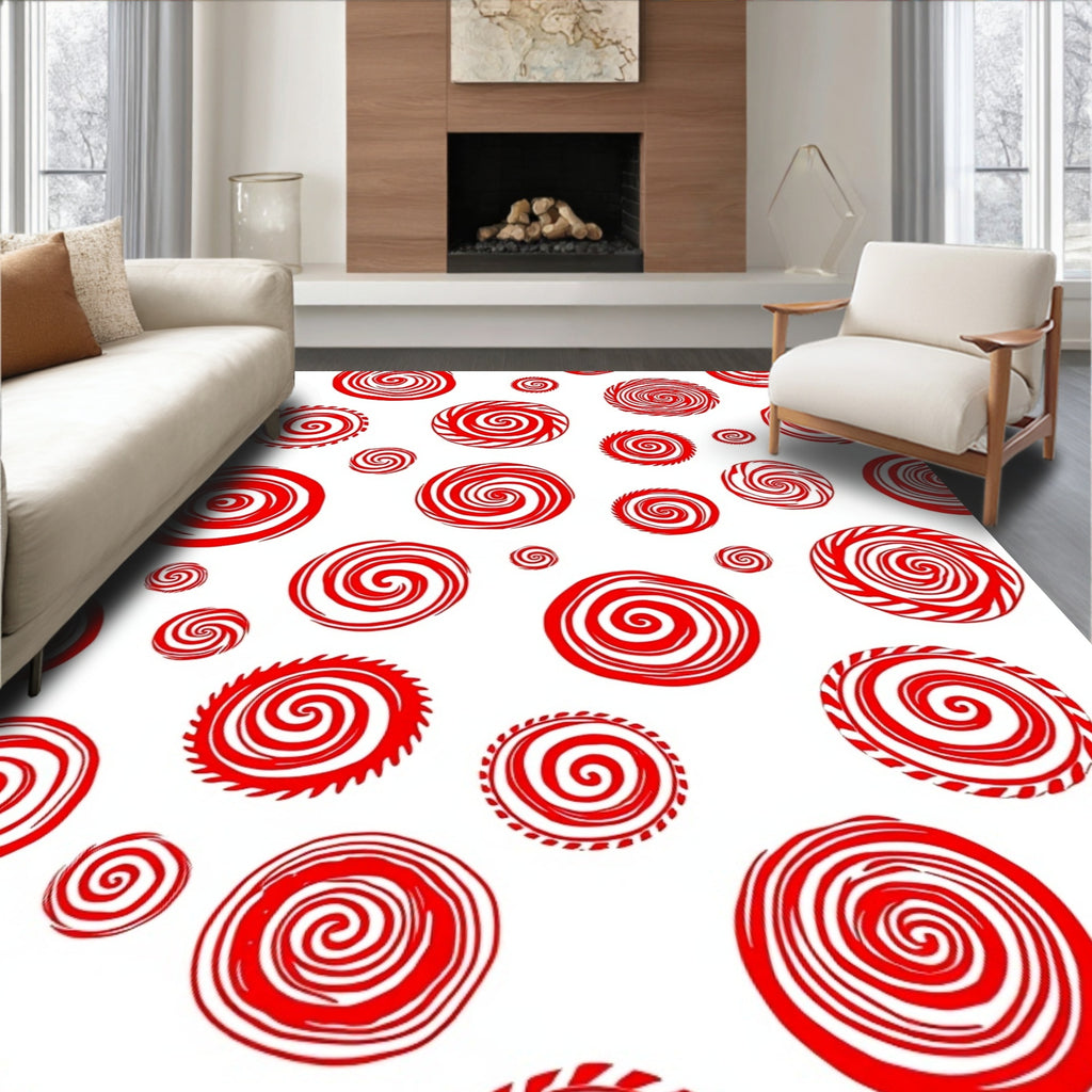 Bold Red Swirl Circles Collection Rug